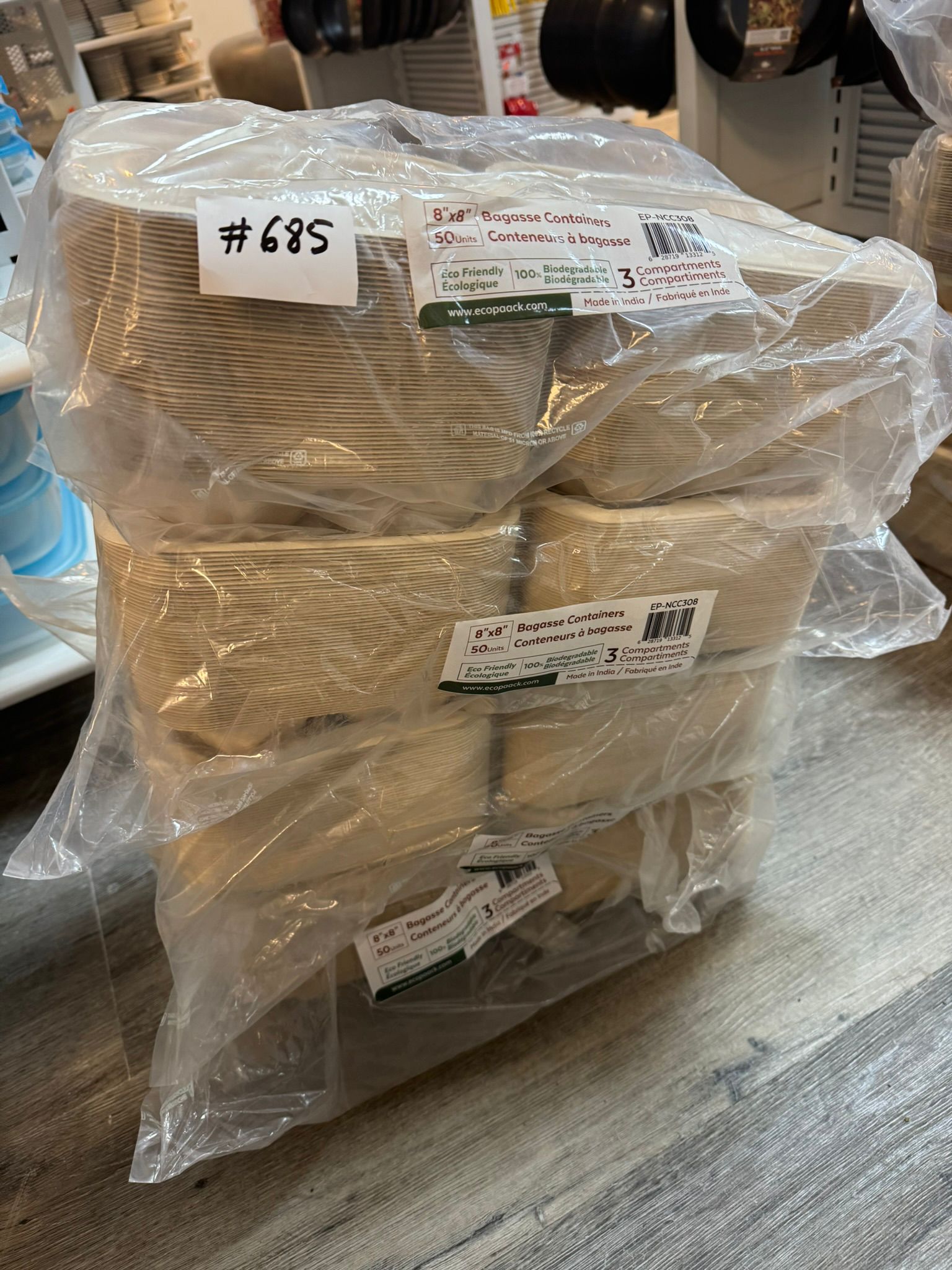 200 de 3 compartments 8in*8in 4 pack 50 plate in each